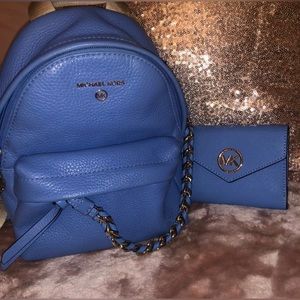 Blue Michael Kors Backpack +wallet